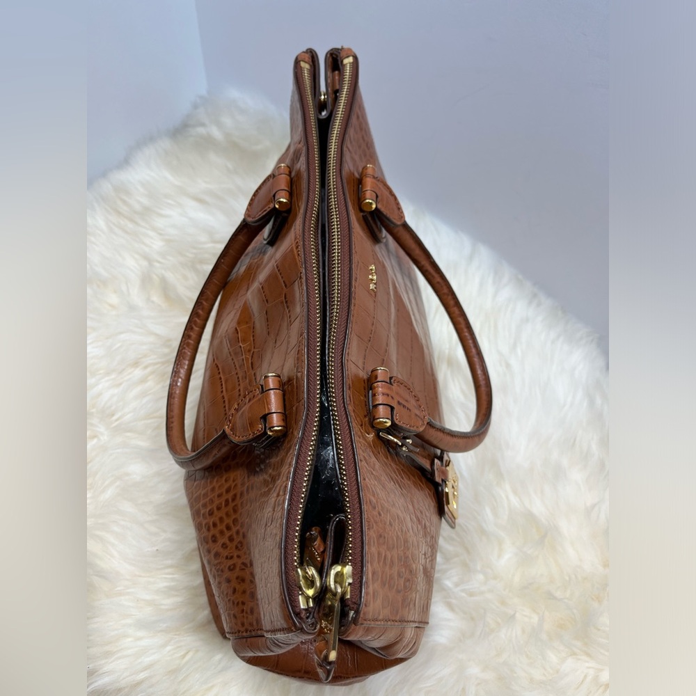 Lauren Ralph Lauren Lanesborough Bourbon Leather Genuine Croc Embossed  Satchel - Picture 8 of 17